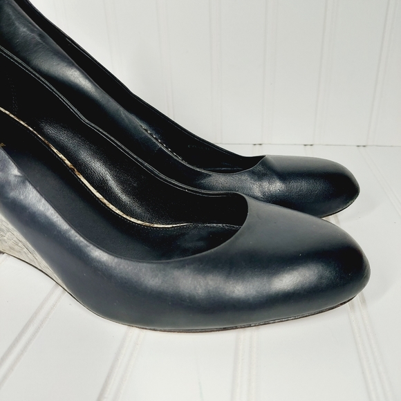 Coach Rileigh Black Leather Almond Toe Snakeskin Wedge Heel - Picture 2 of 10